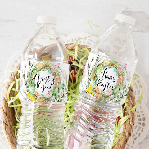 Easter Water Bottle Label - Egg Wreath