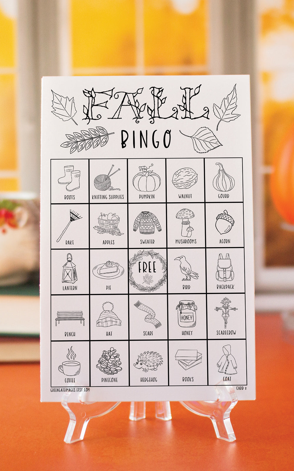 Fall Bingo - Black and White – Greengate Images for Fall Bingo Cards Free Printable