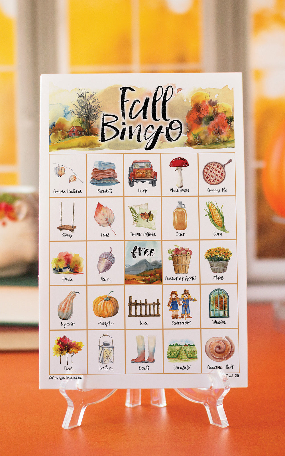 Fall Bingo Cards - Watercolor 2 – Greengate Images fall-bingo-cards-watercolor-2-greengate-images