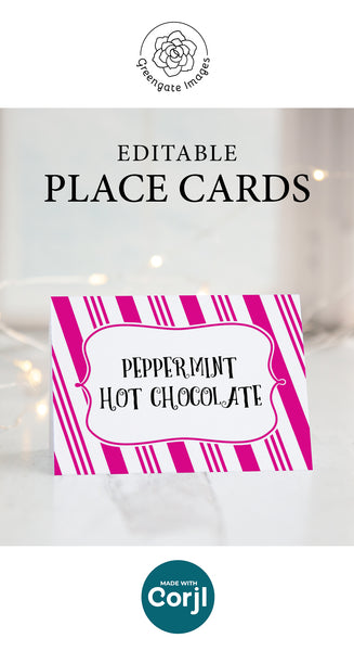 Candy Striped Christmas Buffet Signs - Fuchsia