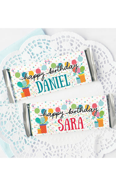 Birthday Candy Bar Wrappers - Confetti, Bunting, Name