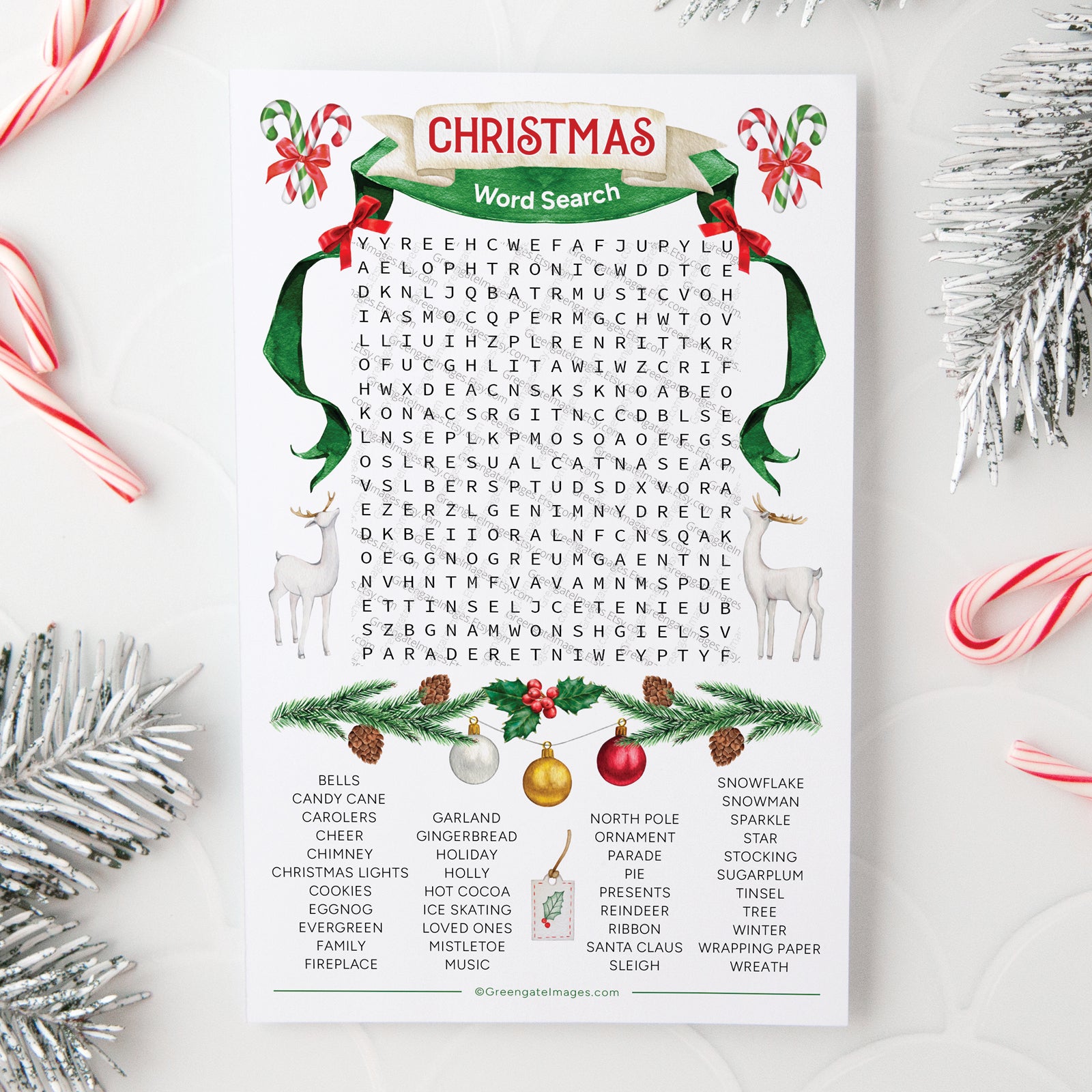 Christmas Word Search - Printable Digital Download by Greengate Images