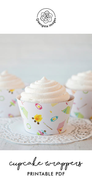 Camping Cupcake Wrapper - Pink Pastel - Printable Digital Download by Greengate Images