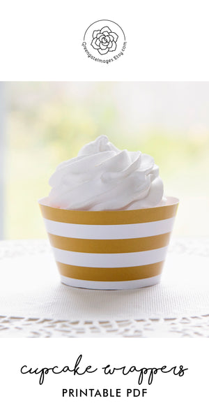 Gold Striped Printable Cupcake Wrapper - Printable Digital Download by Greengate Images