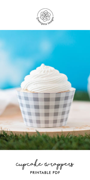 Gray Gingham Cupcake Wrappers - Printable Digital Download by Greengate Images