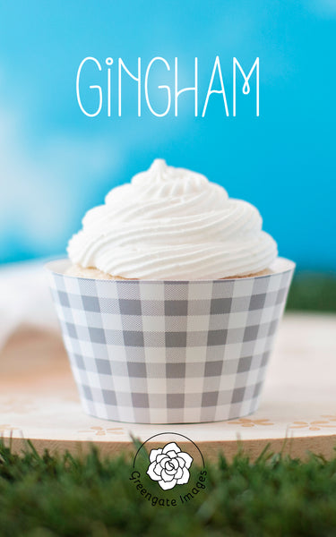 Gray Gingham Cupcake Wrappers - Printable Digital Download by Greengate Images