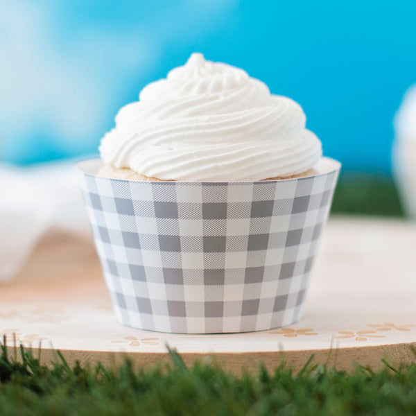 Gray Gingham Cupcake Wrappers - Printable Digital Download by Greengate Images