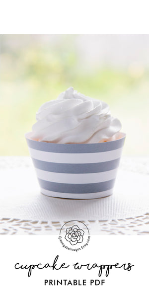 Gray Striped Cupcake Wrapper - Printable Digital Download by Greengate Images