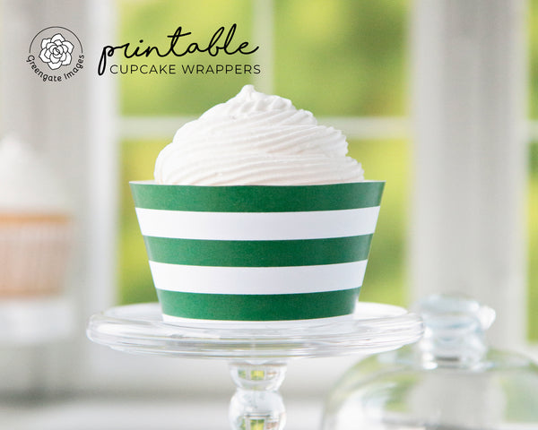 Green Striped Printable Cupcake Wrapper - Printable Digital Download by Greengate Images
