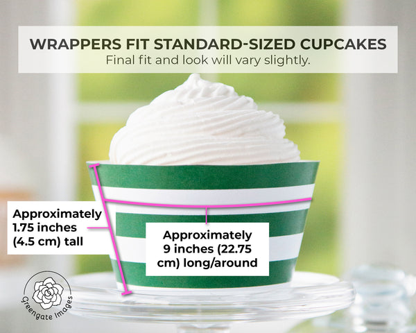 Green Striped Printable Cupcake Wrapper - Printable Digital Download by Greengate Images