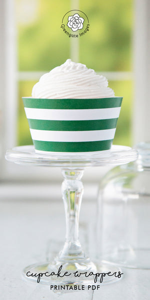 Green Striped Printable Cupcake Wrapper - Printable Digital Download by Greengate Images