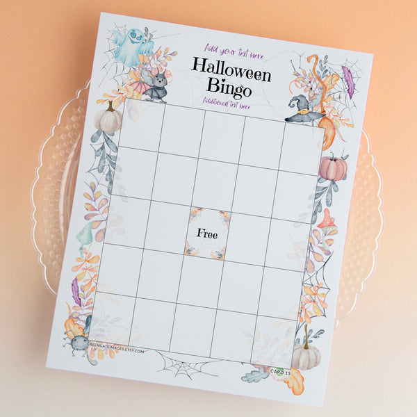 Halloween Bingo Template - Pastel Cheery - Greengate Images