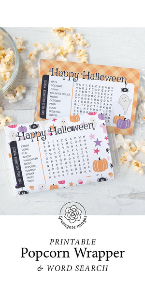 Halloween Popcorn Wrapper Duo - Cute and Colorful w/Word Finds