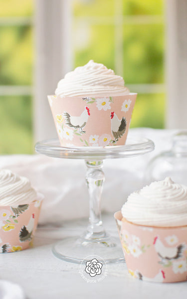 Hens and Flowers Cupcake Wrapper - Printable Digital Download by Greengate Images