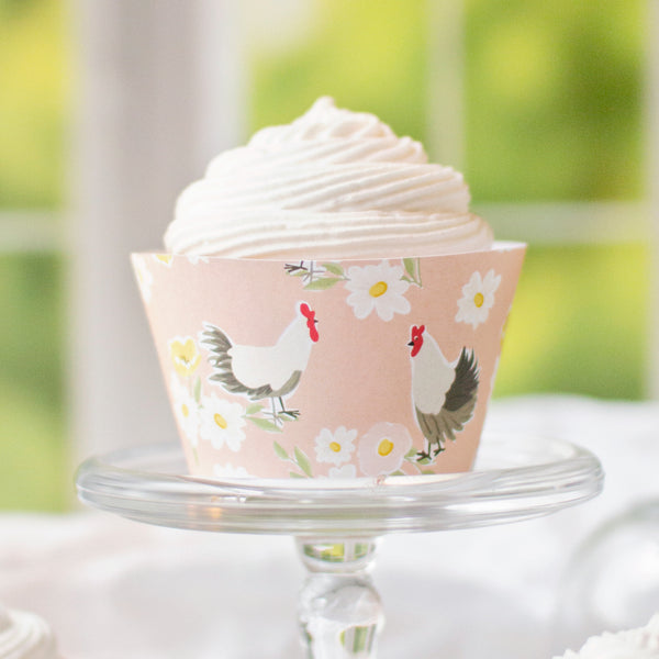 Hens and Flowers Cupcake Wrapper - Printable Digital Download by Greengate Images