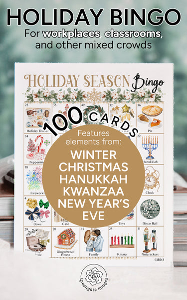 Holiday Season Bingo - 100 Cards - Printable Digital Download by Greengate Images