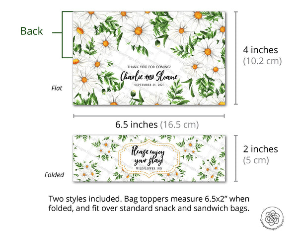 6.5" Daisy Bag Toppers - PRINTABLE goody bag label, Ziplock Topper, Foldover Label, Sandwich Bag Label, Snack Bag Topper, flowers daisies