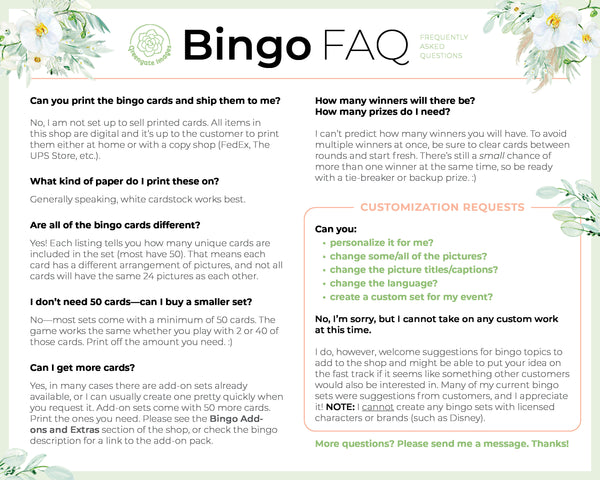 HEIRLOOM Baby Shower Bingo - 100 unique cards. PRINTABLE pdf, personalized game for groups of many sizes. Edit title text and add 1 photo.