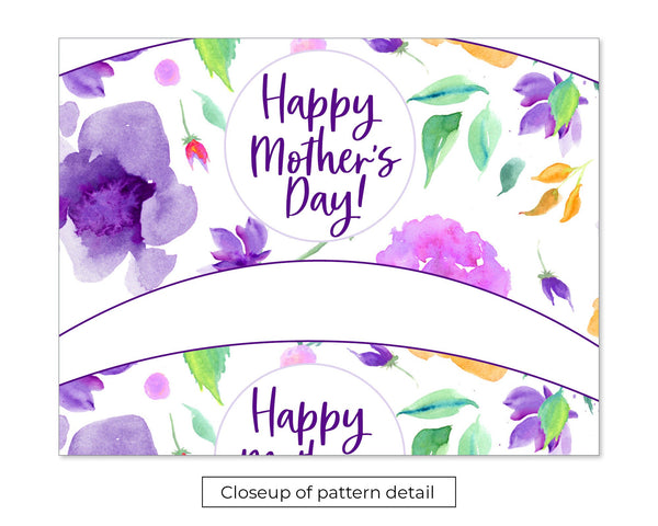 Mother's Day Cupcake Wrappers - PRINTABLE instant digital download PDF. Purple watercolor flowers and leaves. Botanical, colorful, bright.
