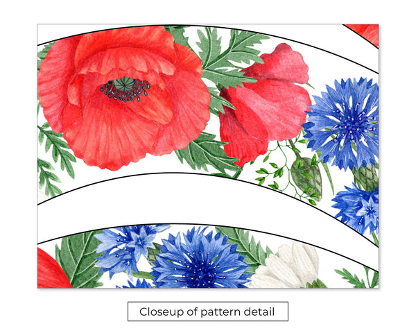 Red White Blue Floral Cupcake Wrappers - PRINTABLE instant download. 4th of July party decor, patriotic, Memorial Day favor. Poppy design.
