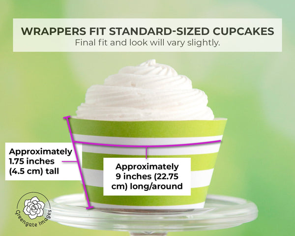 Lime Green Striped Cupcake Wrapper - PRINTABLE instant digital download PDF. Chartreuse and white horizontal stripes. General party dessert.