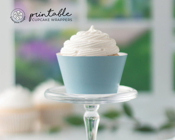 Dusty Blue Cupcake Wrapper - PRINTABLE digital download PDF. Smoky country solid-colored sleeve for baked cupcakes. More colors available.