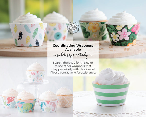 Medium Green Cupcake Wrapper - PRINTABLE digital download PDF. Mint spring solid-colored sleeve for baked cupcakes. More colors available.