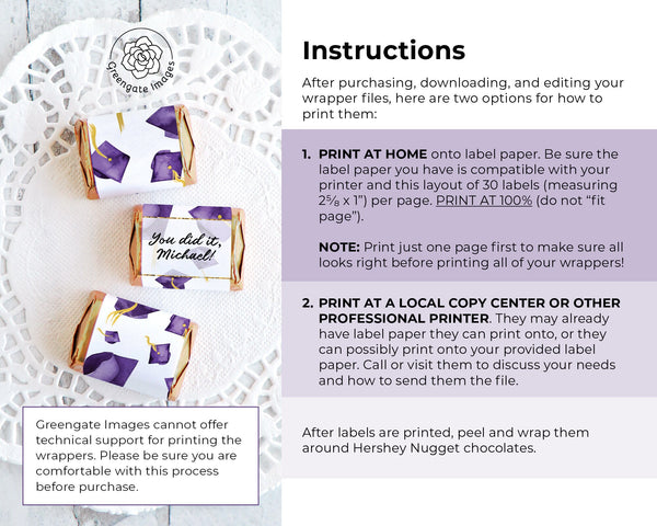 Purple Graduation Nugget Wrappers - Printable Digital Download by Greengate Images