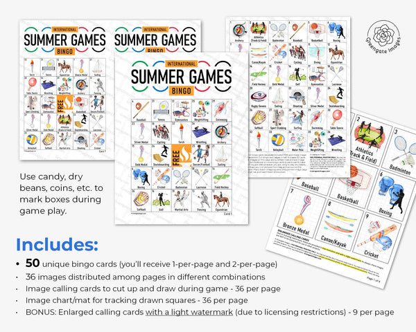 Summer Games Bingo - Printable Digital Download by Greengate Images