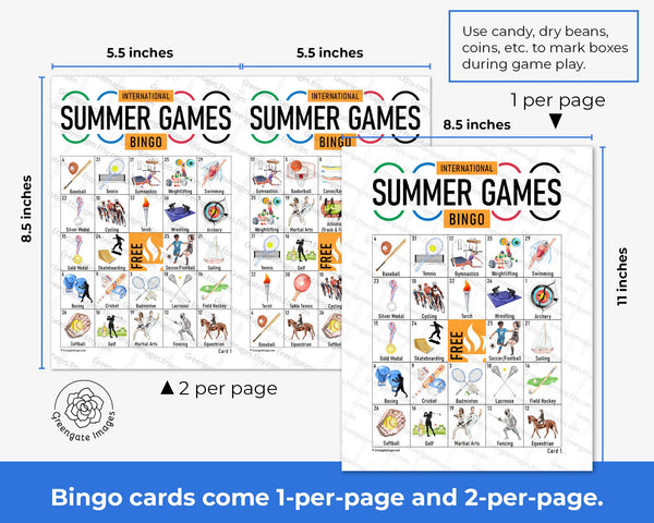 Summer Games Bingo - Printable Digital Download by Greengate Images