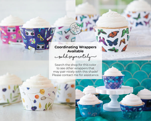 Indigo Cupcake Wrapper - PRINTABLE digital download PDF. Purple-blue night solid-colored sleeve for baked cupcakes. More colors available.