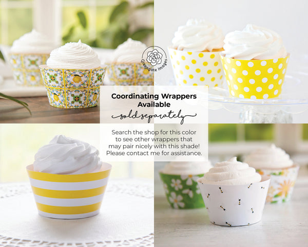 Yellow Cupcake Wrapper - PRINTABLE digital download PDF. Bright dandelion solid-colored sleeve for baked cupcakes. More colors available.