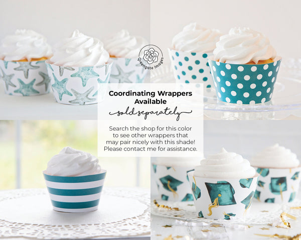 Teal Cupcake Wrapper - PRINTABLE digital download PDF. Turquoise blue-green solid-colored sleeve for baked cupcakes. More colors available.