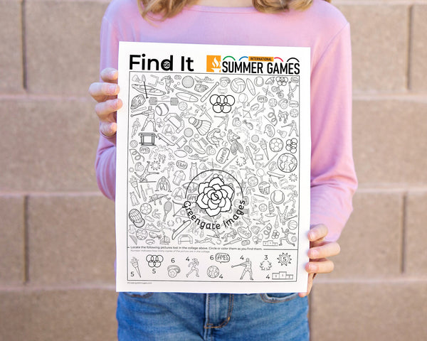 I Spy Summer Games - Find the hidden objects activity. Instant download PDF activity, full page. Sports entertainment for children/guests.