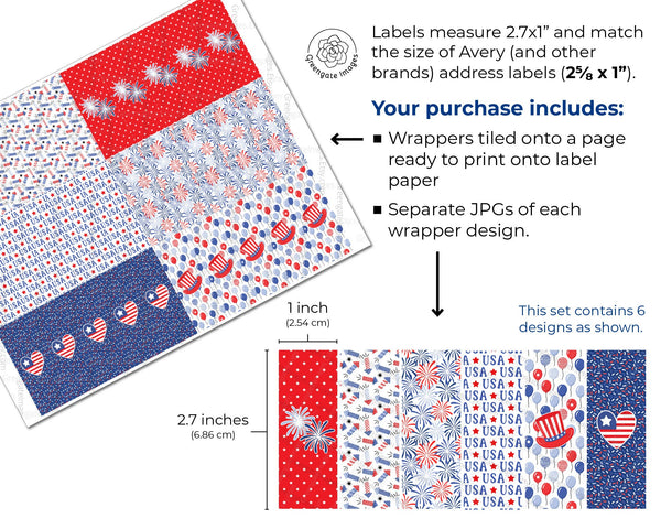 Patriotic Nugget Wrappers - PRINTABLE PDF/JPG labels to put on chocolate Hershey Nugget Chocolate Candy. Print on address label stickers.