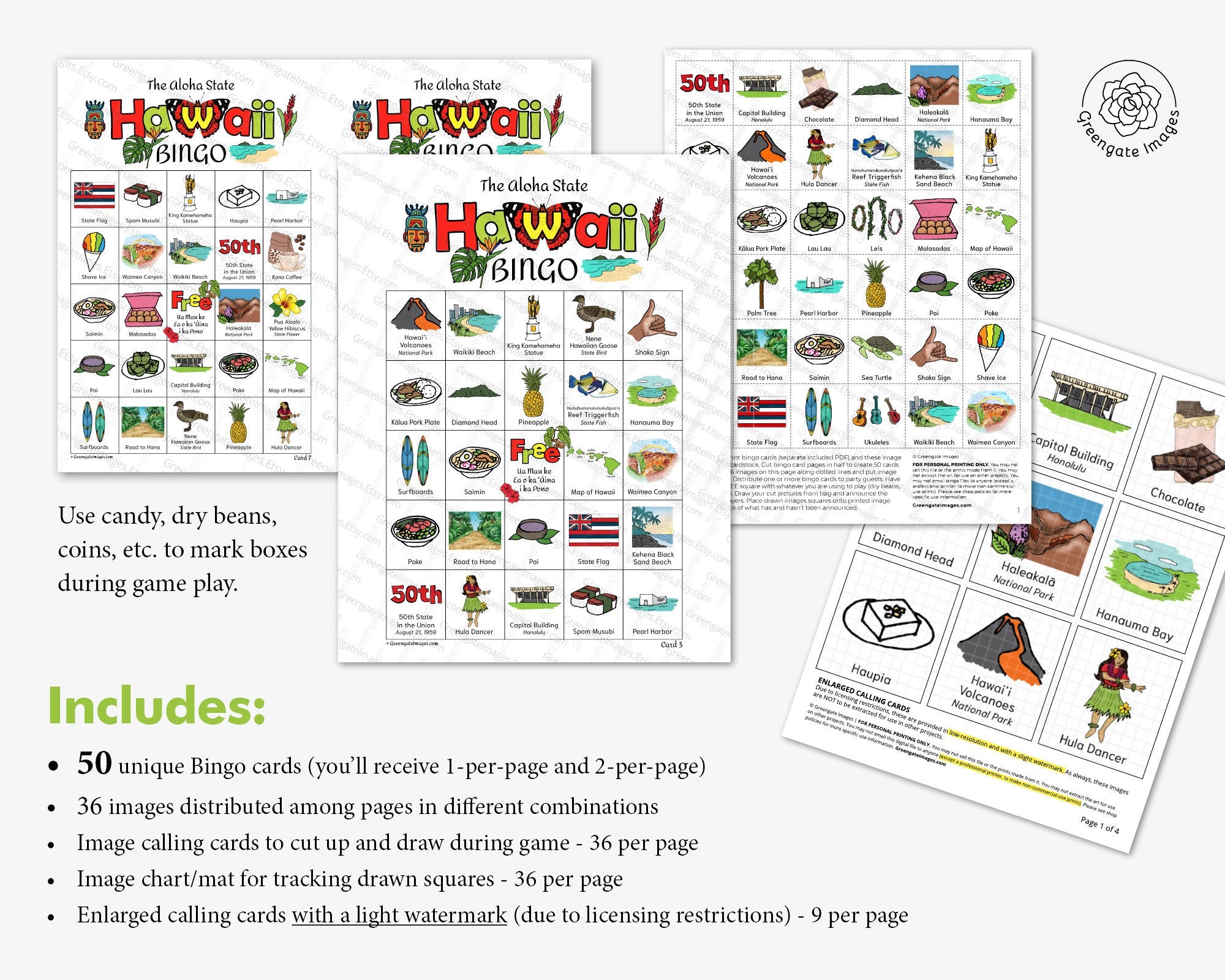 Hawaii Bingo Cards – Greengate Images for Free Printable Bingo Cards 6 Per Page