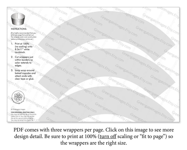 Solid Pale Gray Cupcake Wrapper - PRINTABLE digital download PDF. Light cloud gray sleeve for baked cupcakes. More colors available.