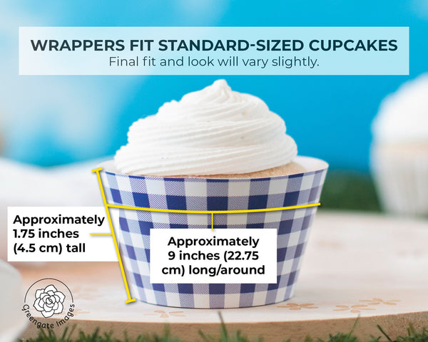 Indigo Gingham Cupcake Wrappers - Printable Digital Download by Greengate Images