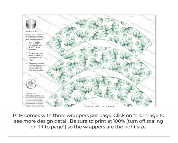 Eucalyptus Greenery Cupcake Wrappers - Printable Digital Download by Greengate Images