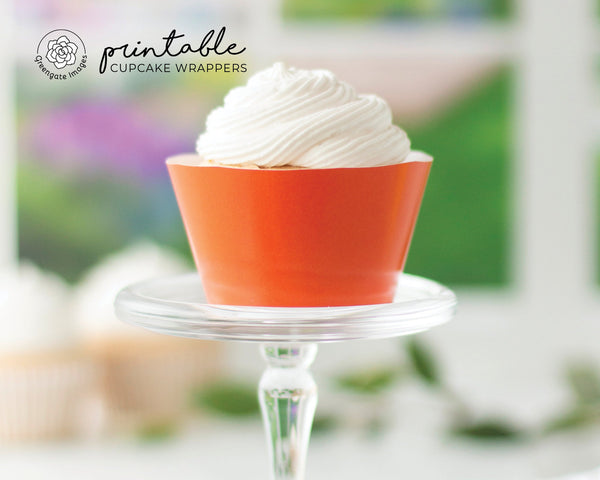 Solid Orange Cupcake Wrapper - PRINTABLE digital download PDF. Classic pumpkin-colored sleeve for baked cupcakes. More colors available.