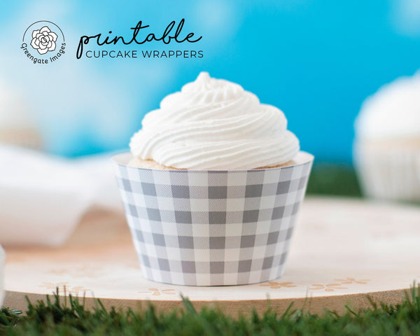Gray Gingham Cupcake Wrappers - Printable Digital Download by Greengate Images