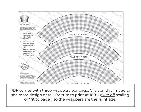 Gray Gingham Cupcake Wrappers - Printable Digital Download by Greengate Images