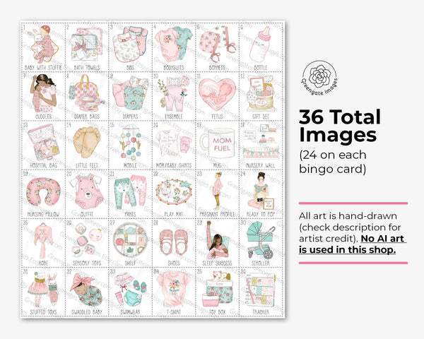 Pink & Aqua Baby Girl Bingo - Personalizable - Printable Digital Download by Greengate Images