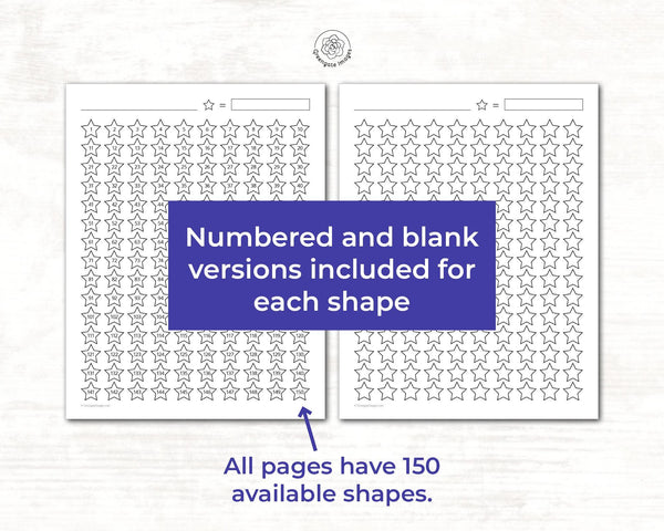 Numbered Progress Tracking Charts - PRINTABLE instant download PDF. 150 shapes for journaling, goals, accomplishment, classroom, visual aid.