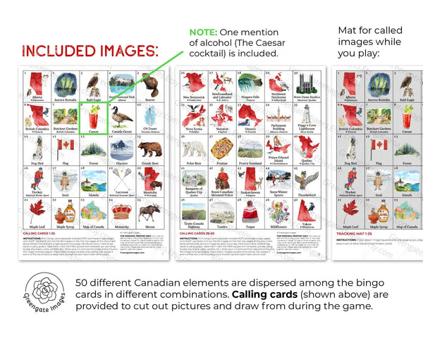 Canada Bingo - Printable Digital Download by Greengate Images