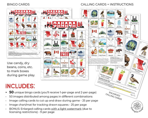 Canada Bingo - Printable Digital Download by Greengate Images