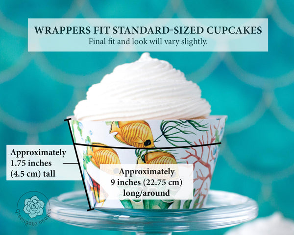 Coral Reef Cupcake Wrapper Trio - PRINTABLE pdf instant download. Cute, brightly-colored patterns with tropical fish, plants, & ocean life.