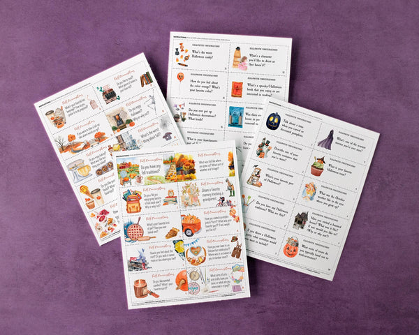 Fall & Halloween Conversation Cards - PRINTABLE instant download. 40 questions to break the ice and entertain during parties, road trips.