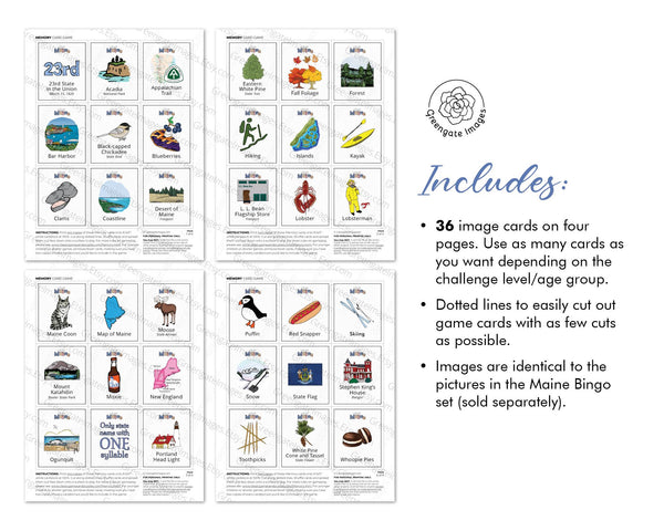 Maine Memory Game - Printable Digital Download by Greengate Images