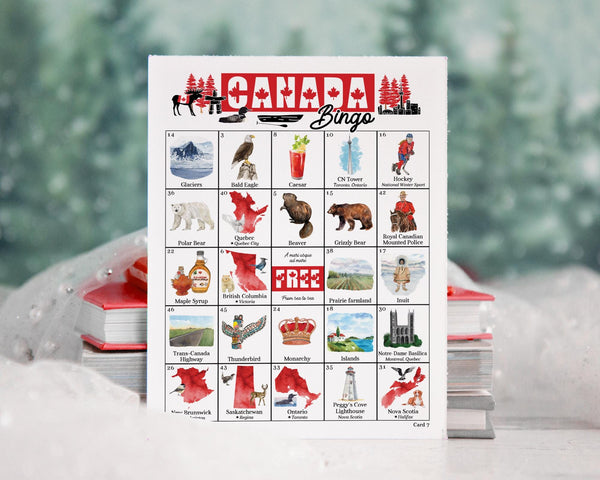 Canada Bingo - 50 PRINTABLE unique cards. Instant digital download PDF. Fun and educational game for classrooms, senior centers, & parties.